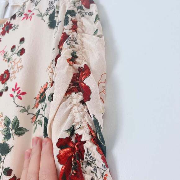 Maje Floral Print Ruched Midi Dress with Adjustable Drawstring Slit Size 2 - Picture 7 of 9